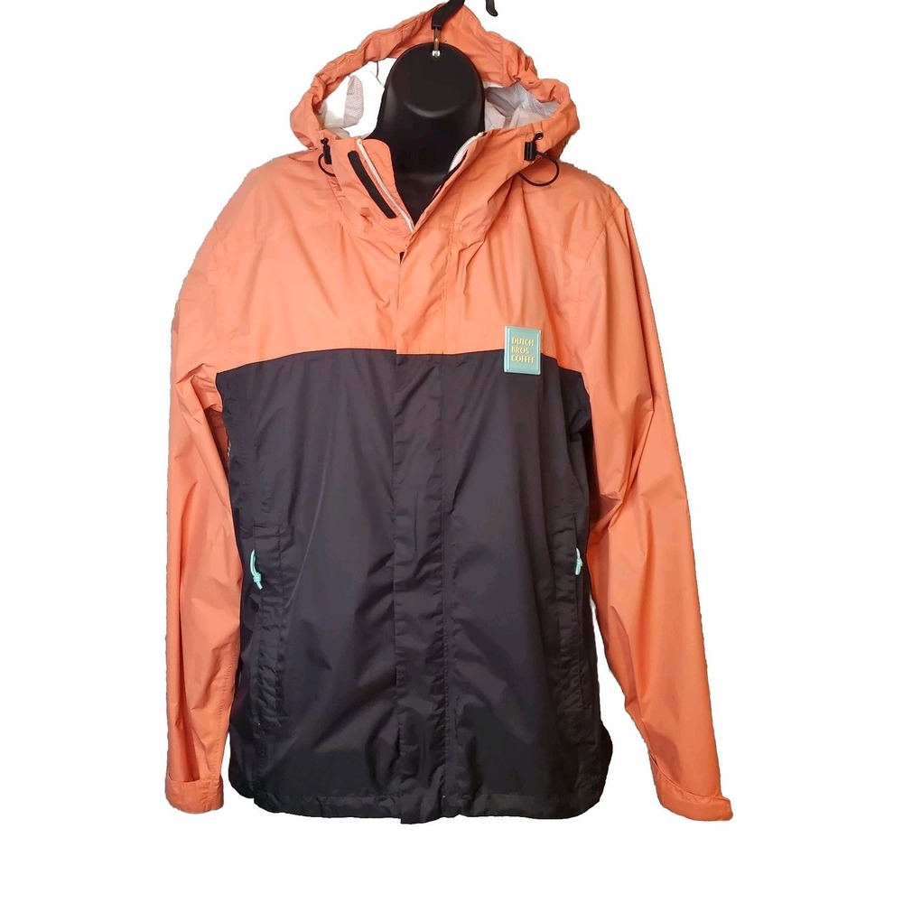 Dutch Bros Windbreaker Peach Coat Rain Jacket Unisex Small Hooded‎ Zip Up